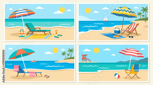 Beach Scenery with Umbrellas and Chairs.