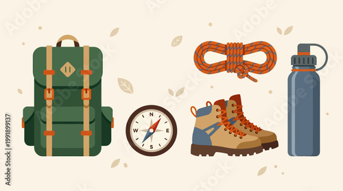 Essential hiking and camping gear for outdoor adventures.