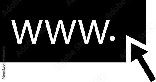 WWW internet web address icon with cursor pointer clicking on url symbol in minimal black flat style. Digital technology and online browsing vector illustration isolated on transparent background.