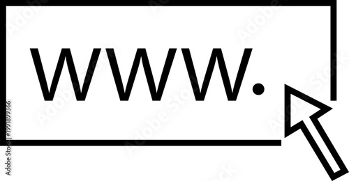 WWW internet web address icon with cursor pointer clicking on url symbol in minimal black line style. Digital technology and online browsing vector illustration isolated on transparent background.