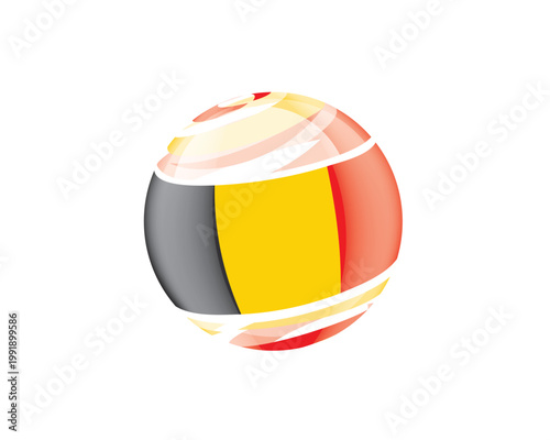 Illustration of globe wrapped in Belgian flag patterns with subtle shadowing