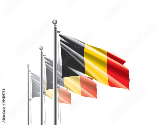 Brightly shining Belgian flags wave proudly on tall masts during official celebration events