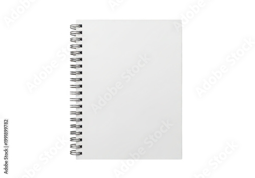 A realistic spiral bound notebook with blank pages isolated on transparent background