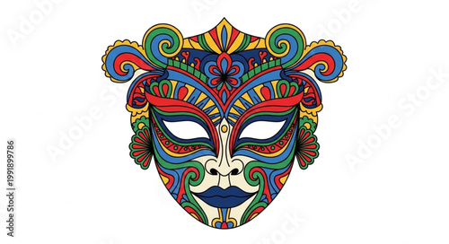 Ornate Colorful Tribal Mask with Intricate Patterns.