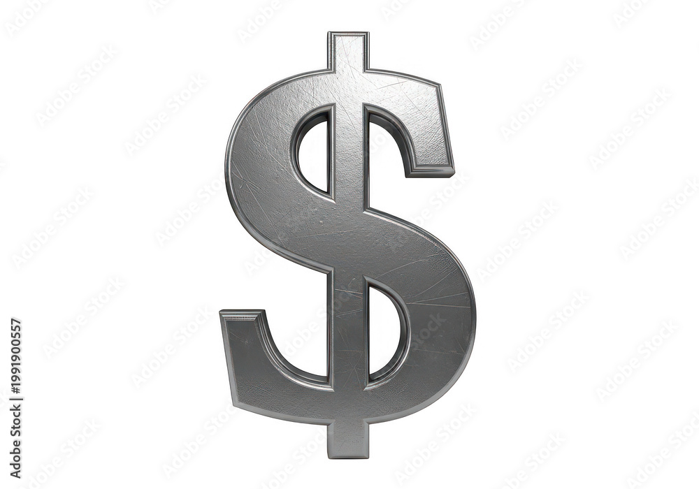 Obraz premium A realistic silver dollar sign with metallic texture on transparent background