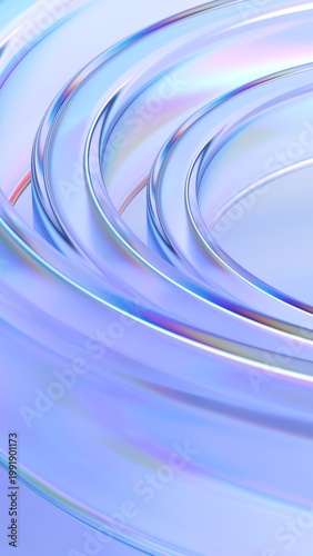 Abstract iridescent glass lines, vertical 3d render