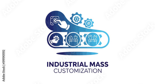 Industrial Mass Customization Concept with Gears and Hand Icon.