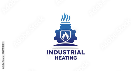 Industrial Heating Logo with Flame and Gear Symbol Design.