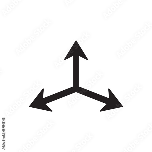 Three way arrow icons set directional branching navigation symbols minimalist vector.
