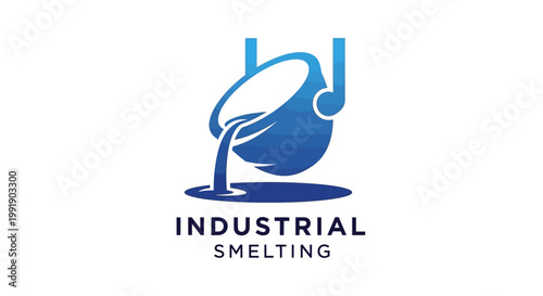 Industrial Smelting Logo - Pouring Molten Metal in Blue Color.