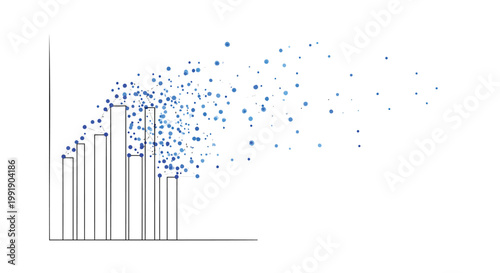 Infographic elements, blue dots, bar chart, data visualization icons, vector graphics