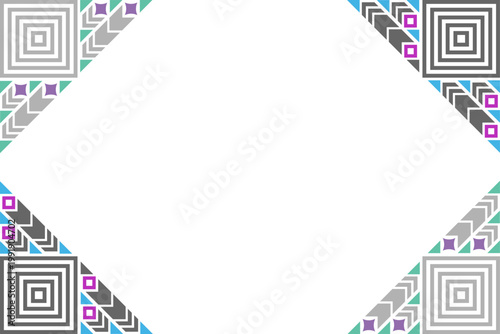 トライバル調の幾何学模様フレーム 四隅装飾 コピースペース カラフル／Tribal Geometric Corner Frame Ornament with Copy Space Colorful