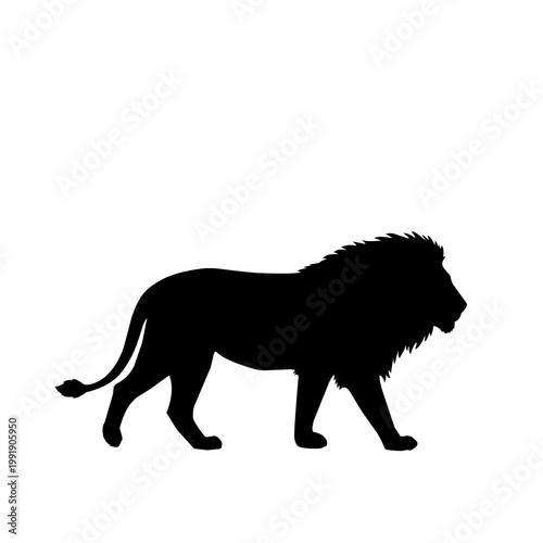 Lion silhouette isolated on white background. Wild animal vector illustration representing strength, leadership, and king of the jungle concept