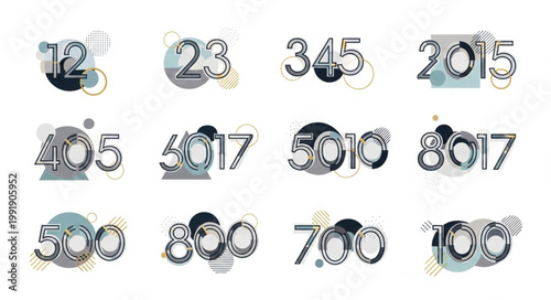 Collection of numbers with abstract artistic elements and textures.