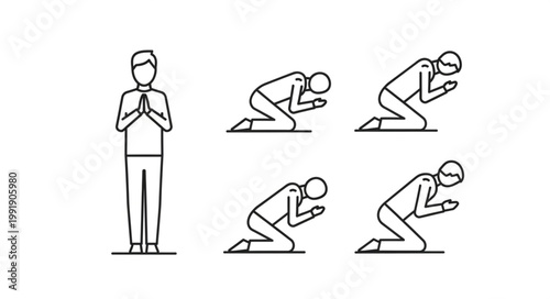 Man Performing Prayer Rituals Showing Different Poses.