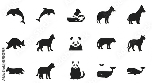 Collection of Animal Silhouettes Vector Icons.