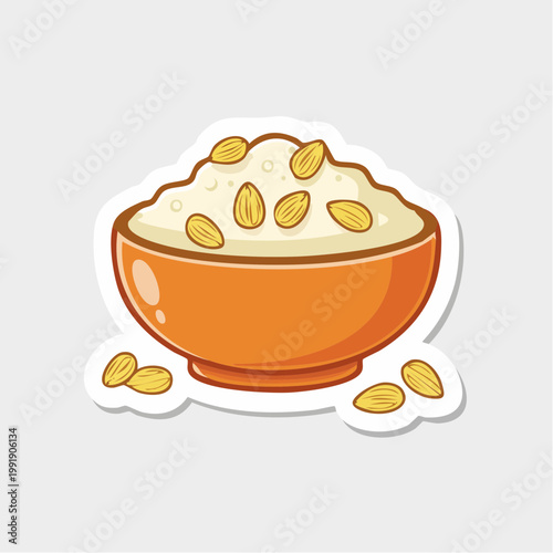 Cartoon Bowl of Oatmeal with Almonds