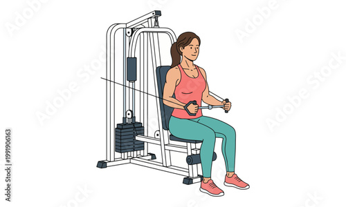 Woman working out on a seated row cable machine exercise machine