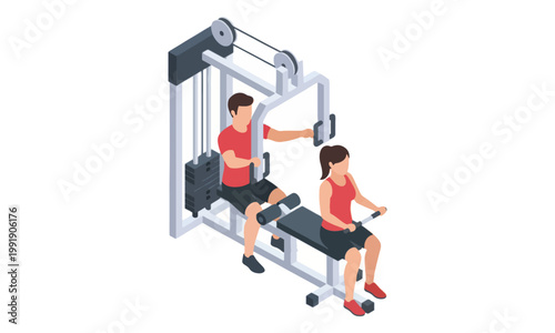Isometric People Training on Multi-Station Gym Machine