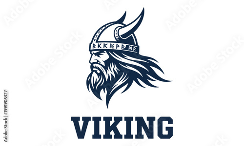 Viking Warrior Mascot Logo with Horned Helmet and Runes