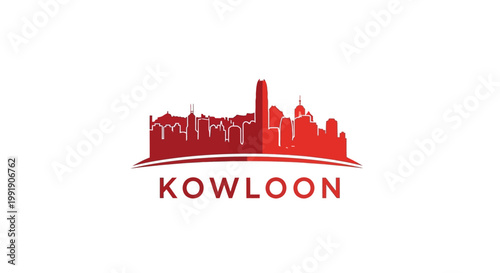 Kowloon Skyline Silhouette - A Modern Cityscape in Red and White.