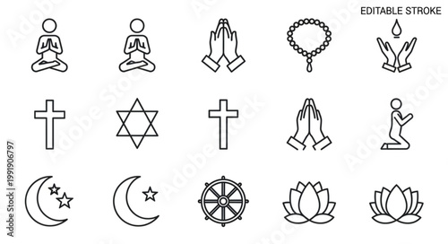 Collection of Religious Symbols and Icons Representing Faith.