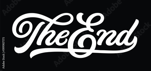 The End text in elegant white calligraphy on a black background representing conclusion or finality for presentations and projects