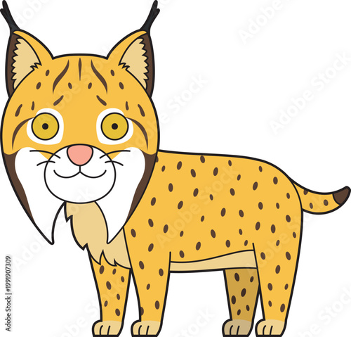 Cute cartoon vector illustration of a lynx isolated on white background