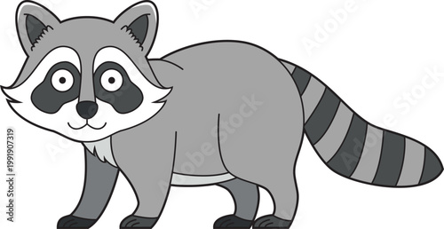 Cute cartoon vector illustration of a raccoon isolated on white background