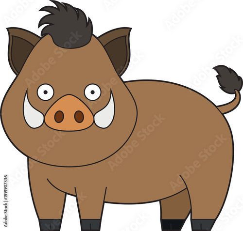 Cute cartoon vector illustration of a wild pig isolated on white background
