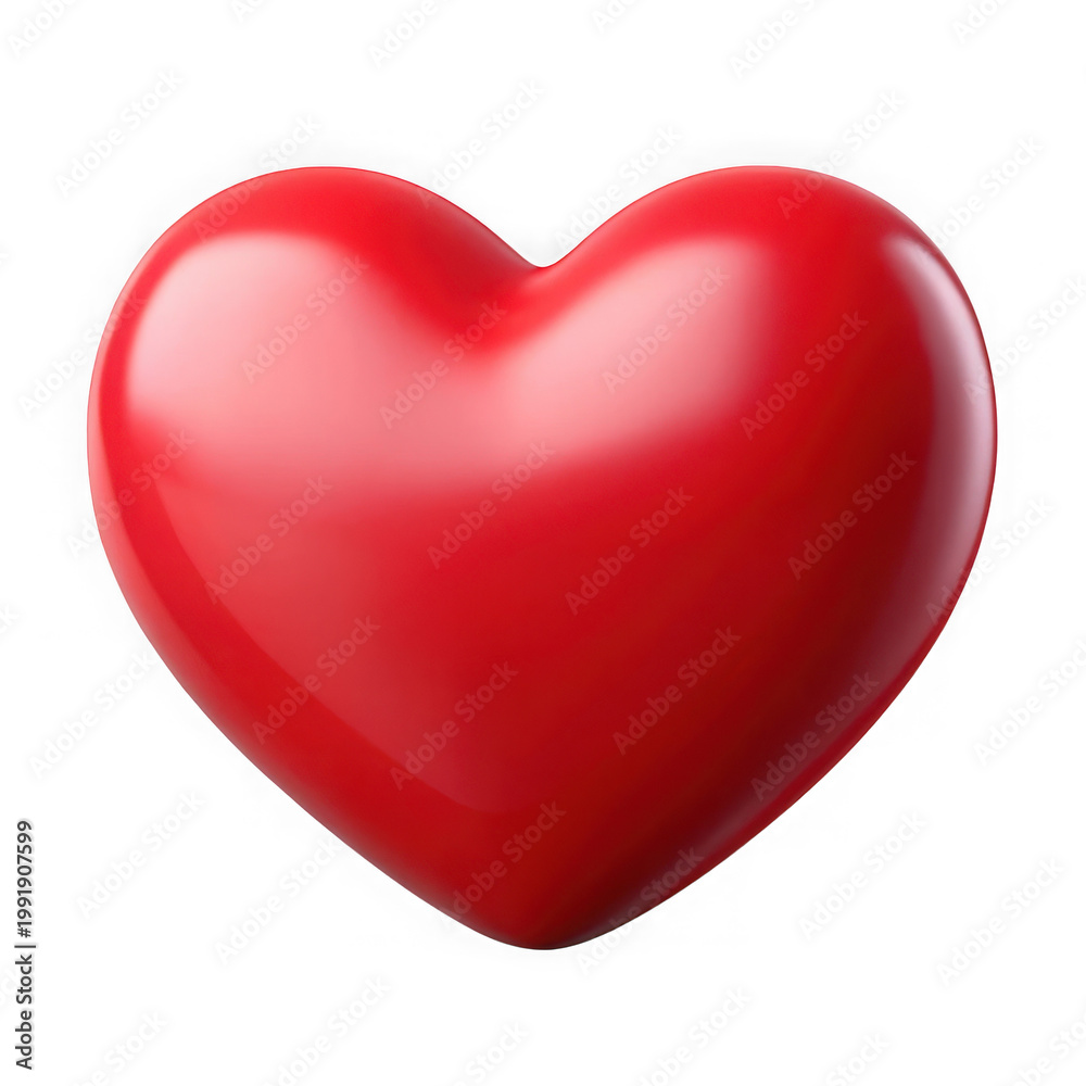 Fototapeta premium Glossy vibrant red 3D heart shape isolated on transparent background
