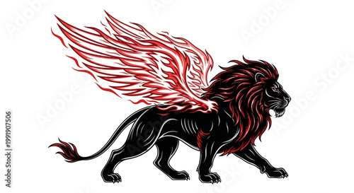 Majestic winged lion illustration fiery wings and powerful creature
