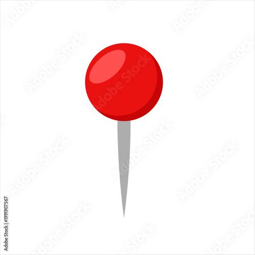 Round head push pin illustration glossy red ball with pin.