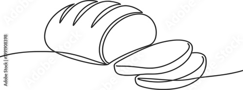 Sliced Bread Loaf Continuous Line Art Bakery Food Illustration.