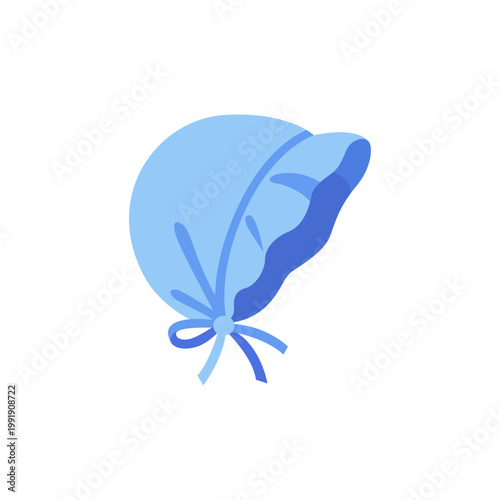 fabric blue newborn bonnet, baby clothing accessory, colorful illustration