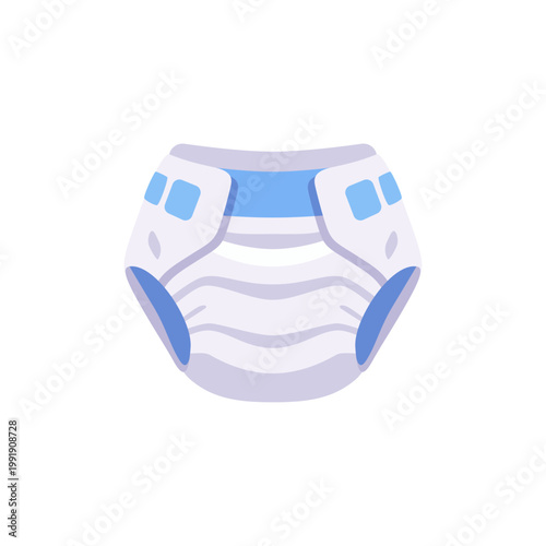 white blue diaper, baby hygiene product, colorful illustration