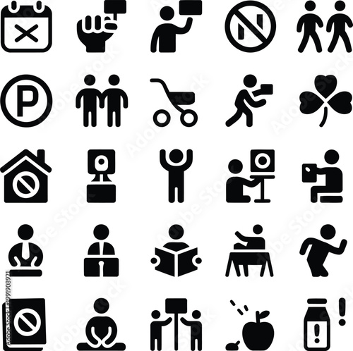 Lifestyle and Everyday Activity Icons Set, People, Symbols and Objects Vector