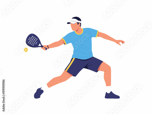 Padel Player Swinging Racquet Flat Vector Illustration