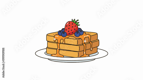 French Toast Stack with Honey Syrup and Berries on White Plate