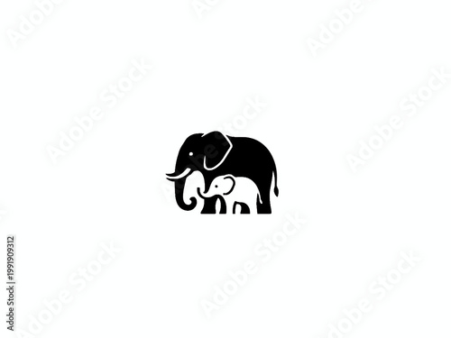 Elephant and Calf Minimalist Negative Space Logo Silhouette