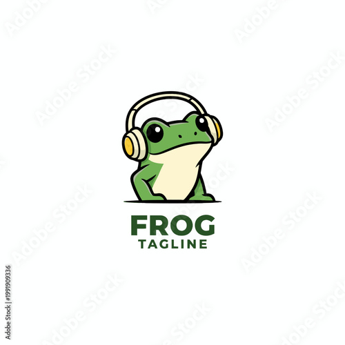 Frog Wearing Headphones Mascot Logo Illustration on White Background