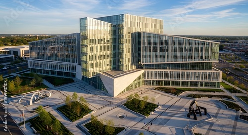 Modern office building complex exterior.