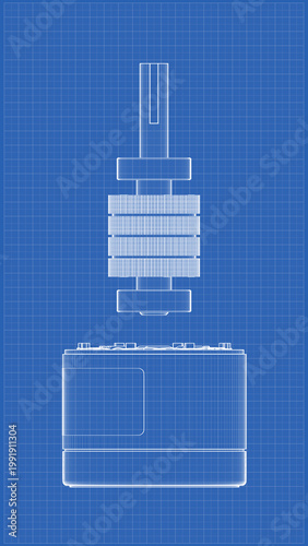 AC Servo Motor for CNC - Drawing. 3D rendering isolated on blue background. 3D Mesh, Sketch, Vector style. Ideal for educational, engineering, and industrial design.