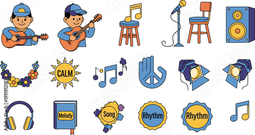 Music Performance Vector Set Guitar Microphone Rhythm Melody Icons