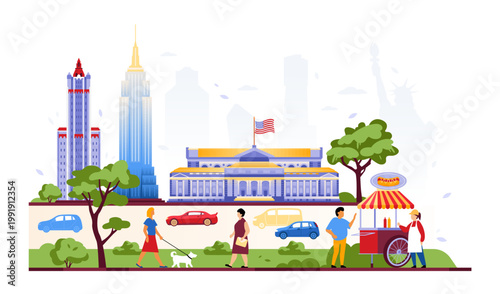 Street Life in the US - Colorful Flat Design Illustration