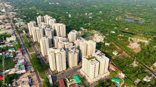 Urban landscape featuring modern high-rise buildings and green spaces