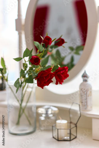 Romantic Details of White Vintage Dressing Table