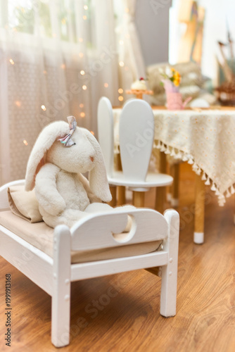 Cozy Kids Room Interior with Plush Bunny