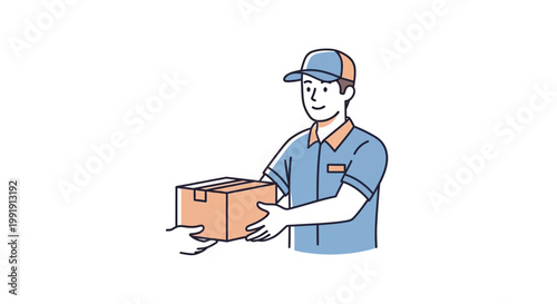 Delivery man holding cardboard box.