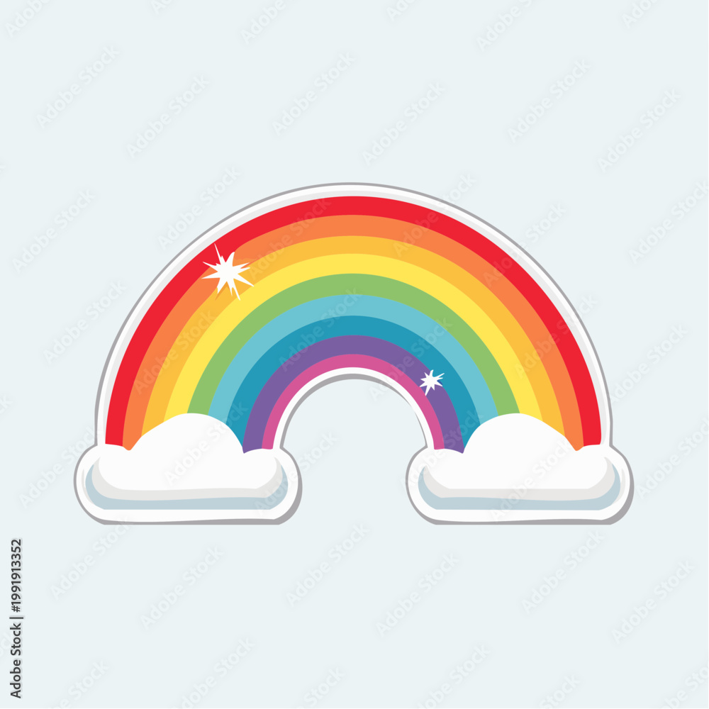 Naklejka premium Colorful Rainbow Arch with Clouds and Stars